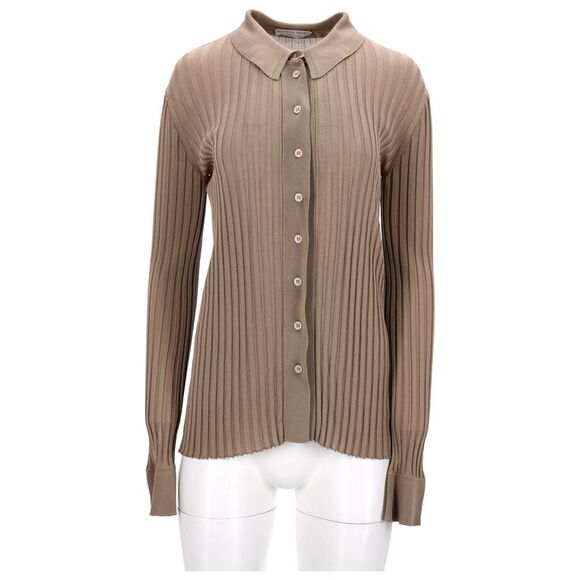 Bottega Veneta Ribbed Button-Down Light Weight Sweater in Beige Silk - Picture 7 of 10